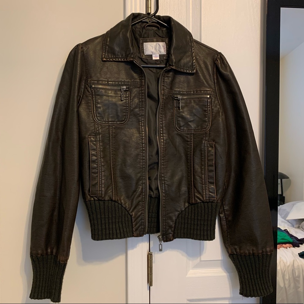 Faux Leather Bomber Jacket